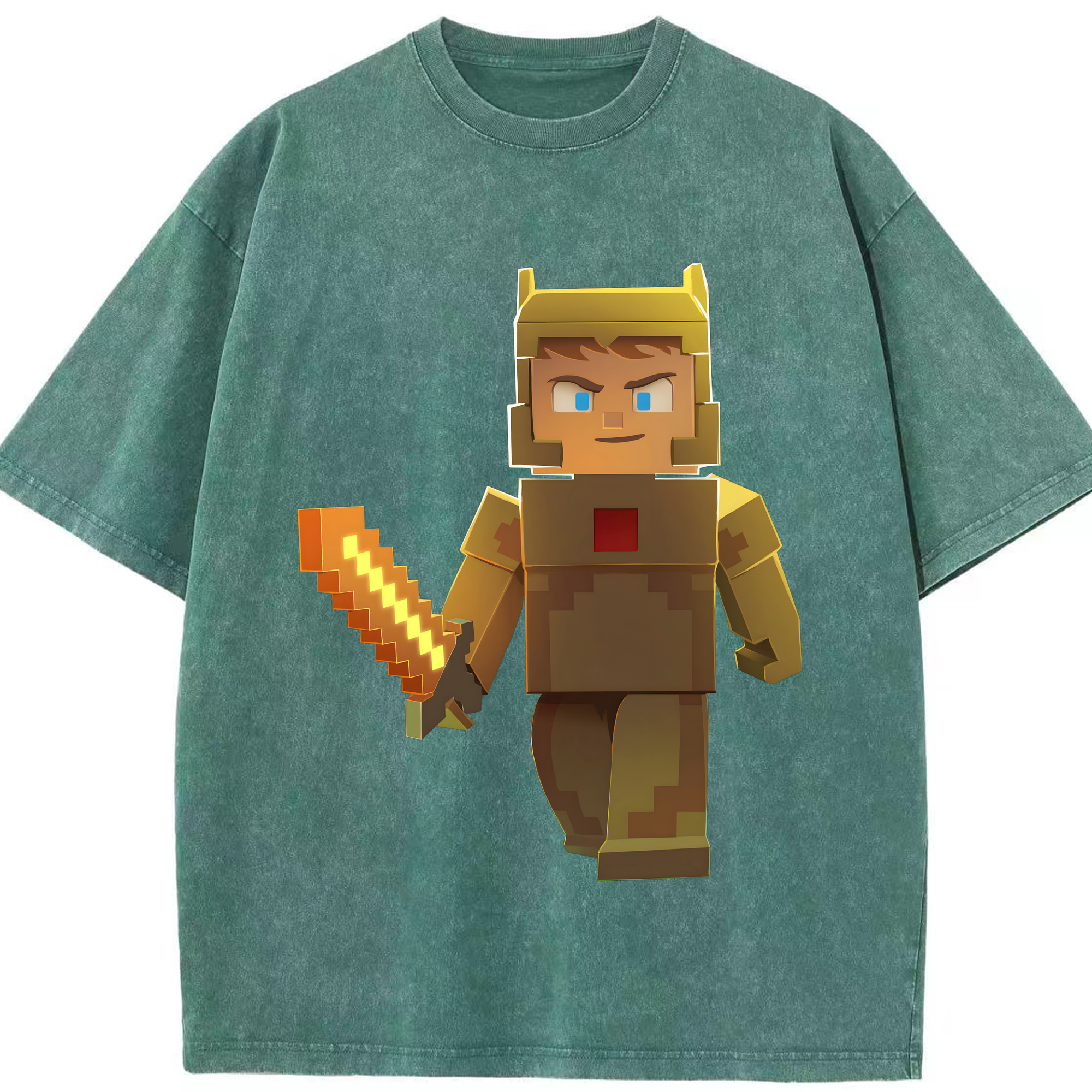 （画像用） マインクラフト ブロックの世界 Minecraft MC Block world 綿100% ヴィンテージ風 半袖Tシャツ（フロントプリント）